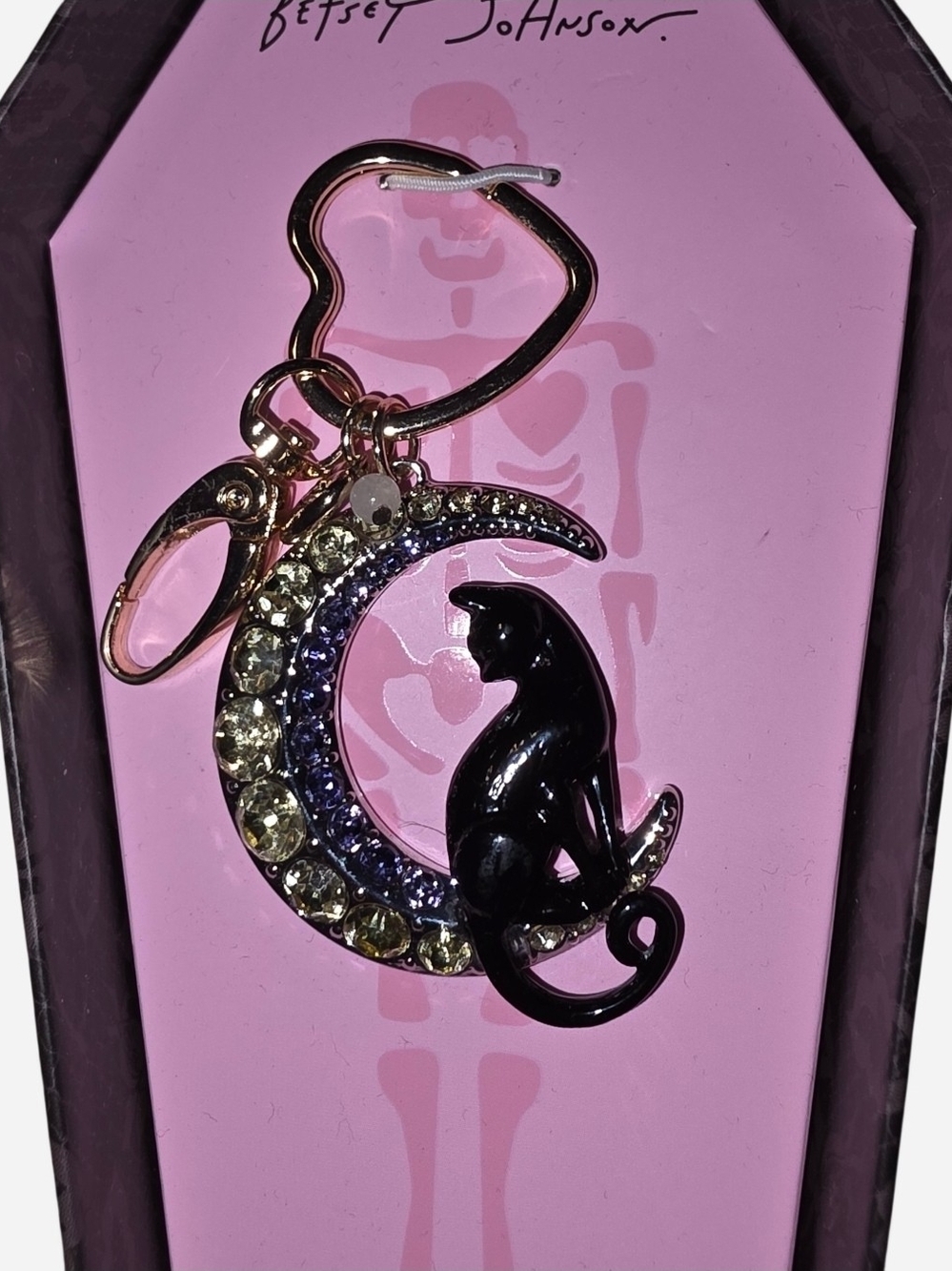 Betsey Johnson Black Cat Moon Crystal Keychain